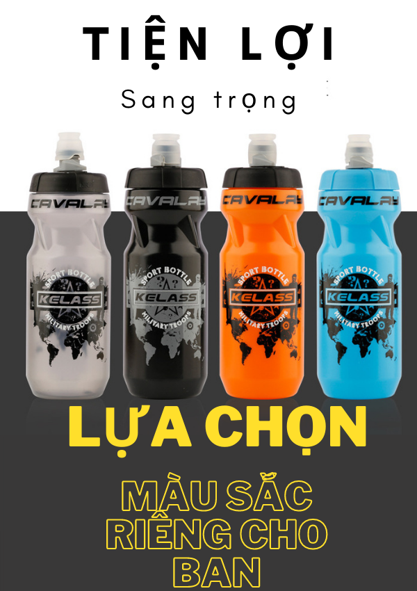 Bình nước thể thao kelass 610ml gắn xe đạp và tập gym