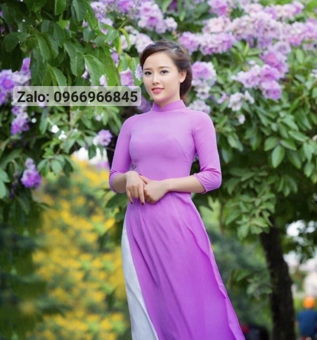 Áo dài trơn 4 tà màu tím hoa cà đẹp mộng mơ