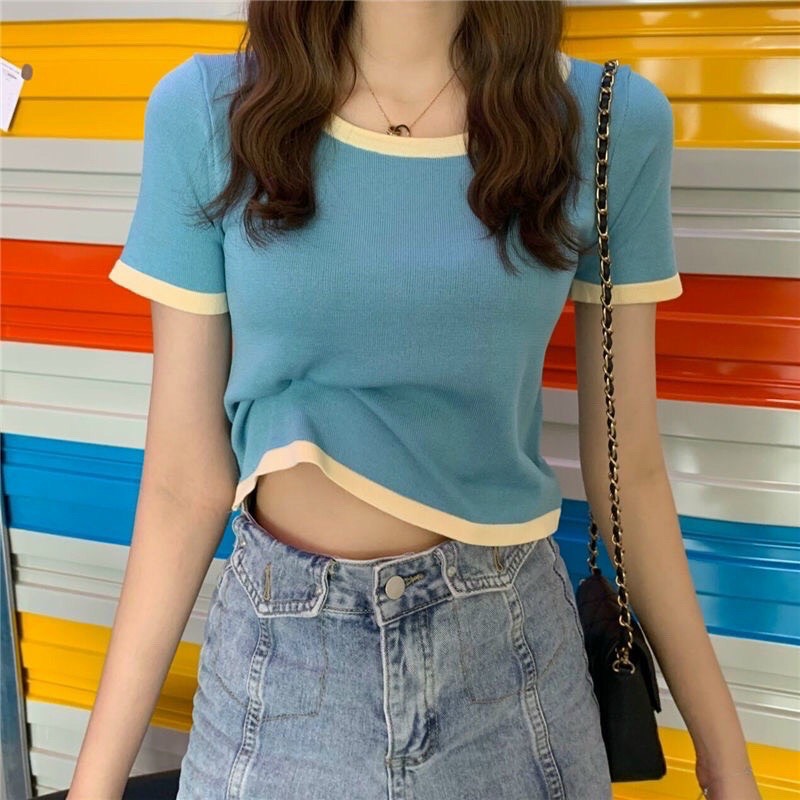ÁO CROPTOP NỮ KIỂU BASIC THUN GÂN ĐƠN GIẢN FREE SIZE 55KG VKV13 A&BSHOP