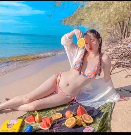 Bikini trái cam 2 mảnh dễ thương, đồ bơi áo tắm nữ họa tiết trái cây - os072