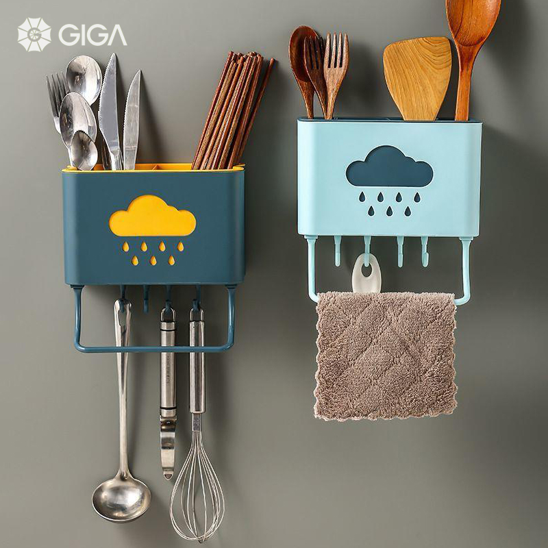 GIGA ESSENTIAL Giá đựng đũa/Giá đựng nhà bếp gia đình/hộp lưu trữ thìa/hộp đựng đũa/Giỏ đựng đũa treo tường không có lỗ