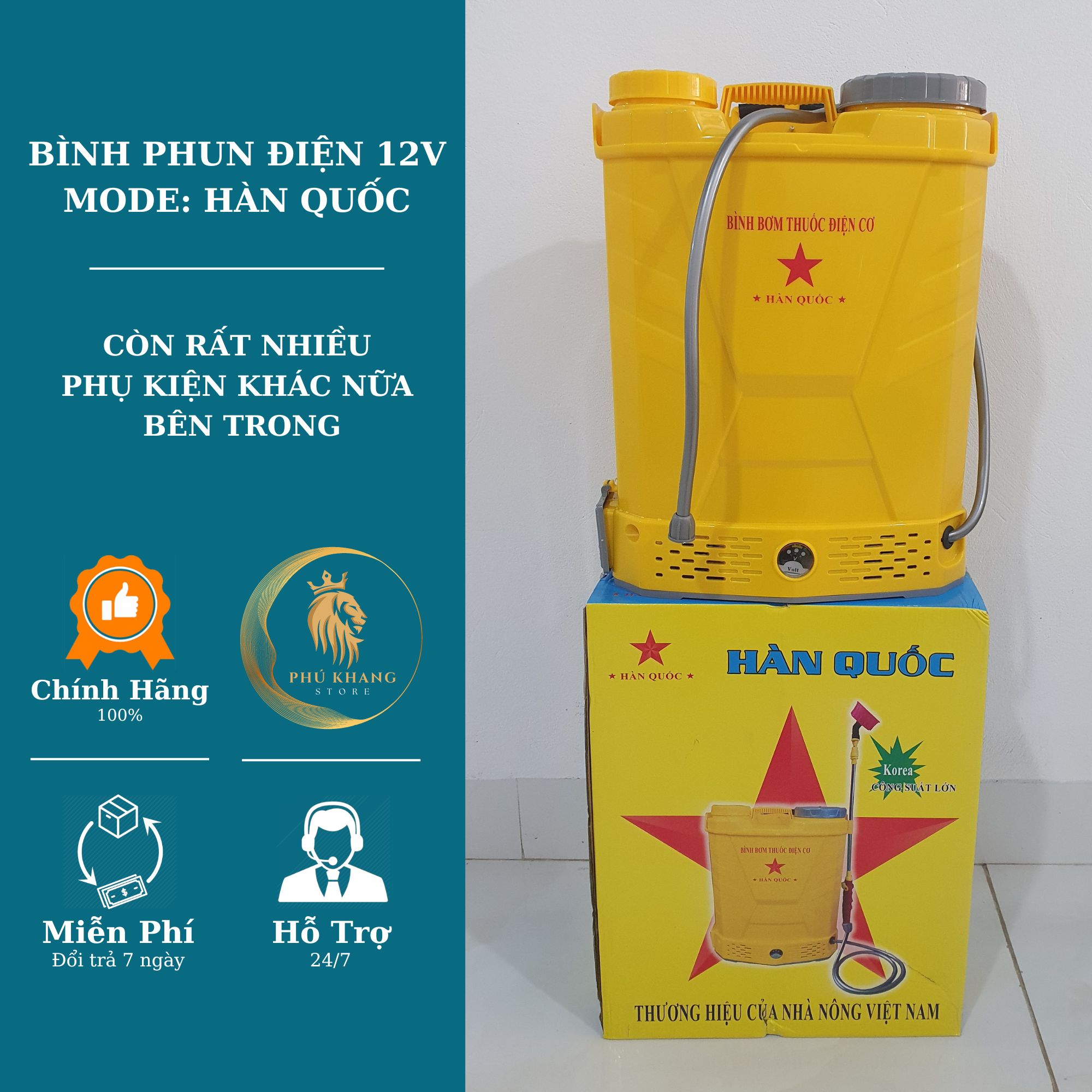 Bình Phun Điện HÀN QUỐC (màu VÀNG) - Bình Xịt Điện - Bình Bơm Điện 12v Đa Năng