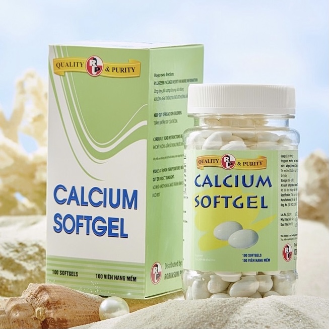 Viên uống bổ sung canxi và vitamin D3, phát triển chiều cao - CALCIUM Softgel - Robinson Pharma USA - Lọ 100v