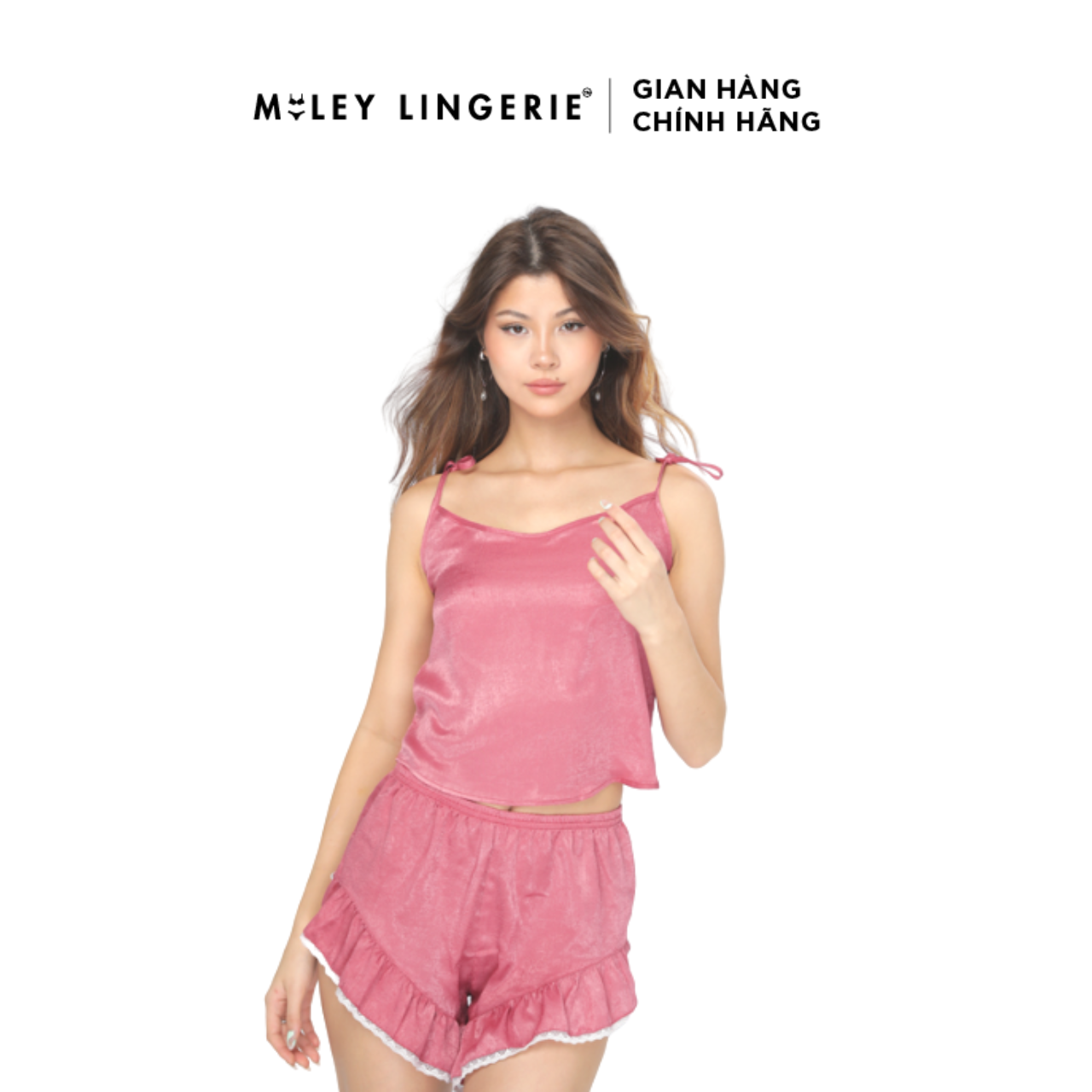 Bộ đồ ngủ lụa cao cấp lady nature thoáng mát màu hồng miley lingerie