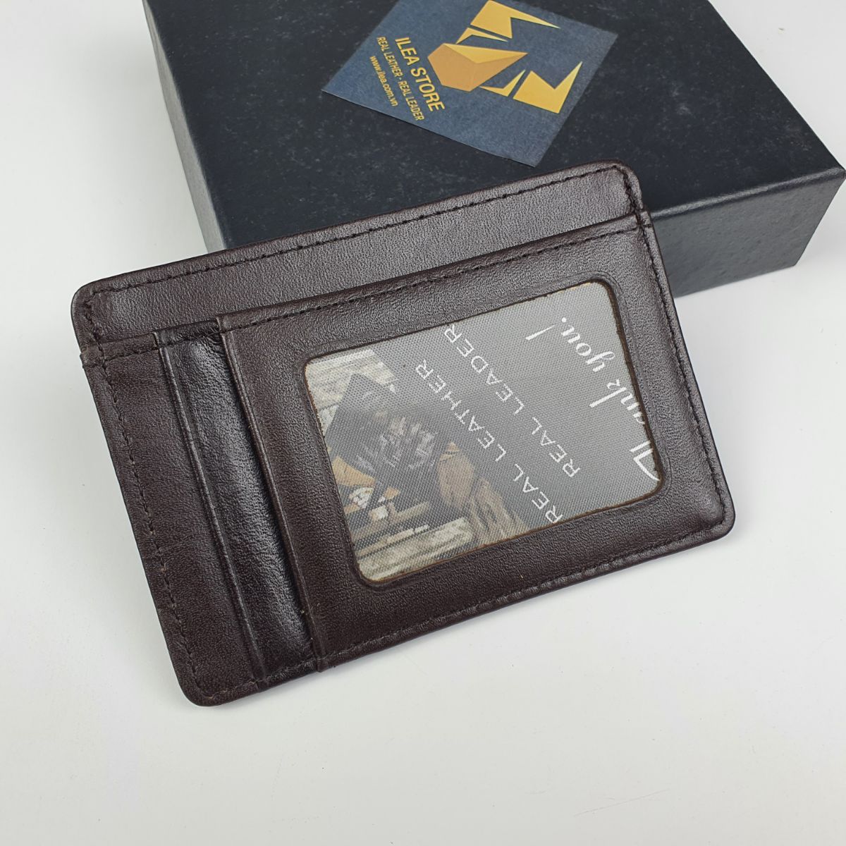Ví card, Ví mini nam nữ da bò thật CH108LEA (Đen/Nâu) - 100% da bò thật, BH 3 năm