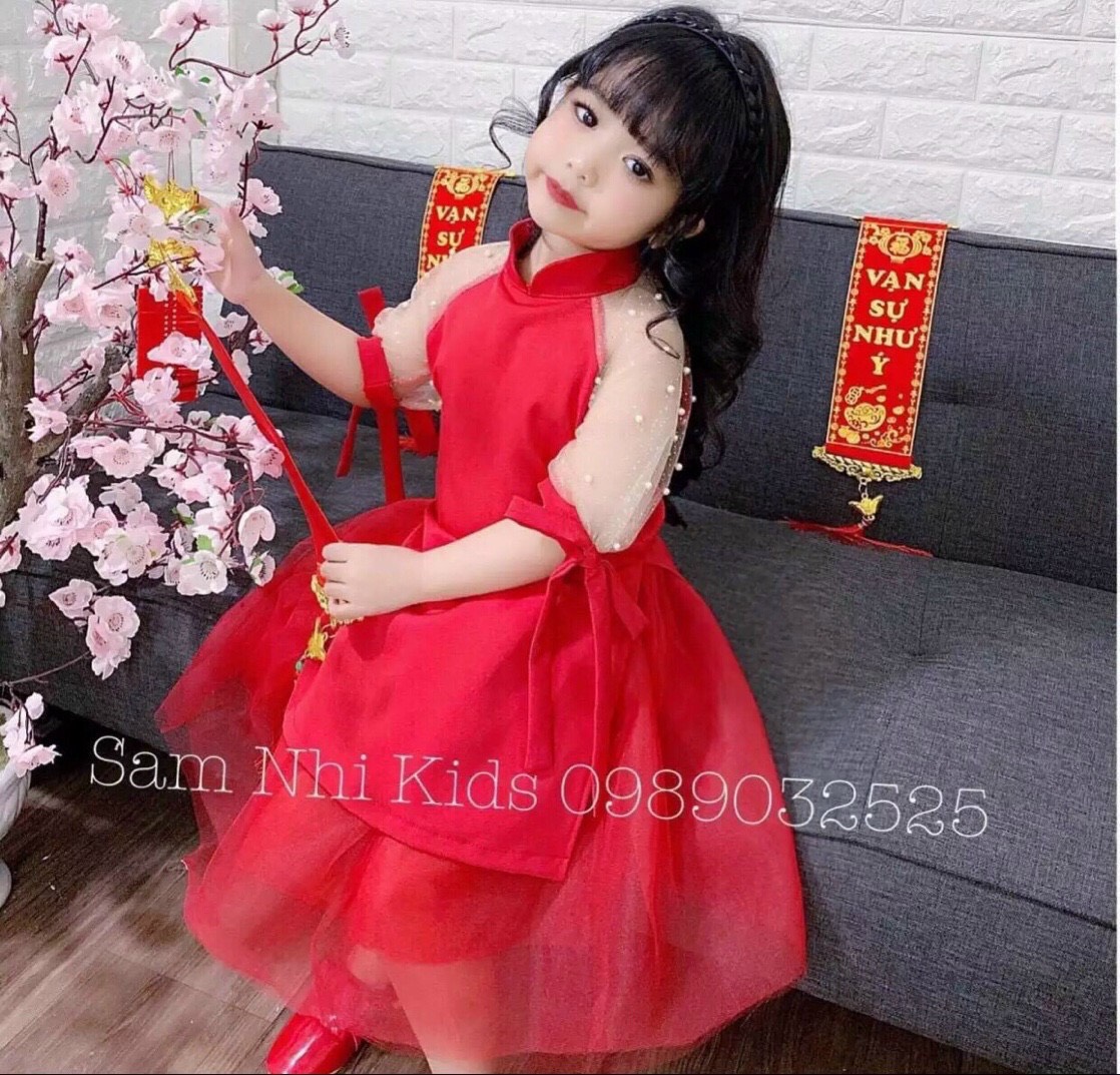 Áo dài cách tân cho bé đón tết du xuân [ áo dài kèm chân váy ]