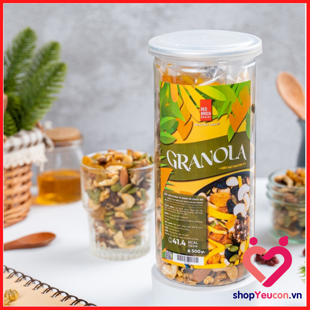 Ngũ Cốc Yến Mạch Granola Siêu hạt Thương Hiệu Gạch Đỏ Giảm Cân Dinh Dưỡng Eat Clean Không Đường Tốt Cho Sức Khỏe 500g