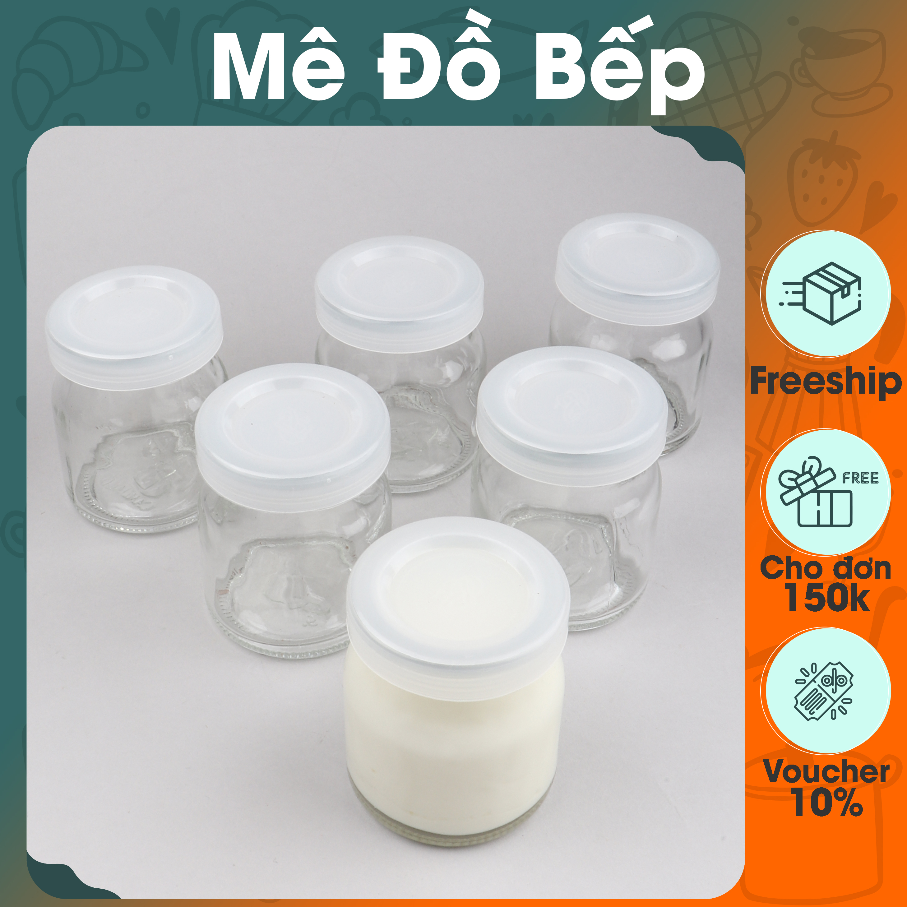 Hủ thuỷ tinh đựng sữa chua 150ml Bam House chịu nhiệt tốt có nắp đậy cao cấp HSC01 - Hủ sữa chua, hủ thuỷ tinh sữa chua
