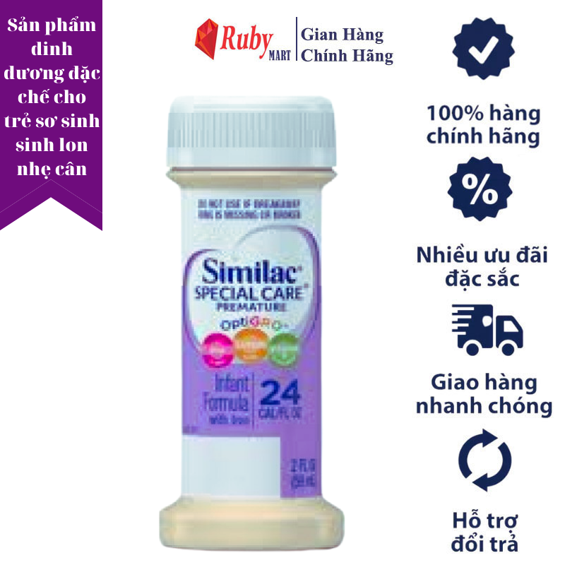 Lốc 4 ống Sữa Nước Abbott Similac Special Care Premature 24 kcal/fl oz 59ml cho Trẻ Sinh Non, Nhẹ Cân