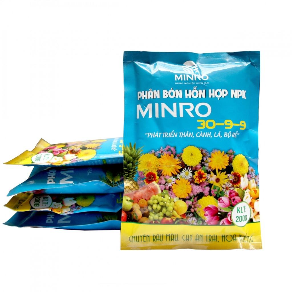 Phân bón NPK MINRO 30-9-9 (200 GR) dùng phát triển thân, cành, lá, rể của cây hoa kiểng, cây ăn trái, cây cảnh nội thất