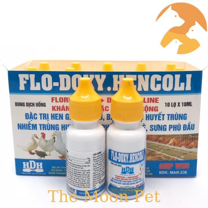 FLO-DOXY.HENCOLI [10 lọ x 10ml] Gà đá hen khẹt, viêm phổi, khò khè