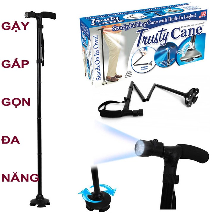 [HCM]Gậy chống lưng trusty cane có thể gập lại với 3 dẫn cho người già cao tuổi gậy đa năng cho người già gậy chống trơn trượt cho người già Gậy trusty cane có thể gập lại với 3 dẫn cho người già