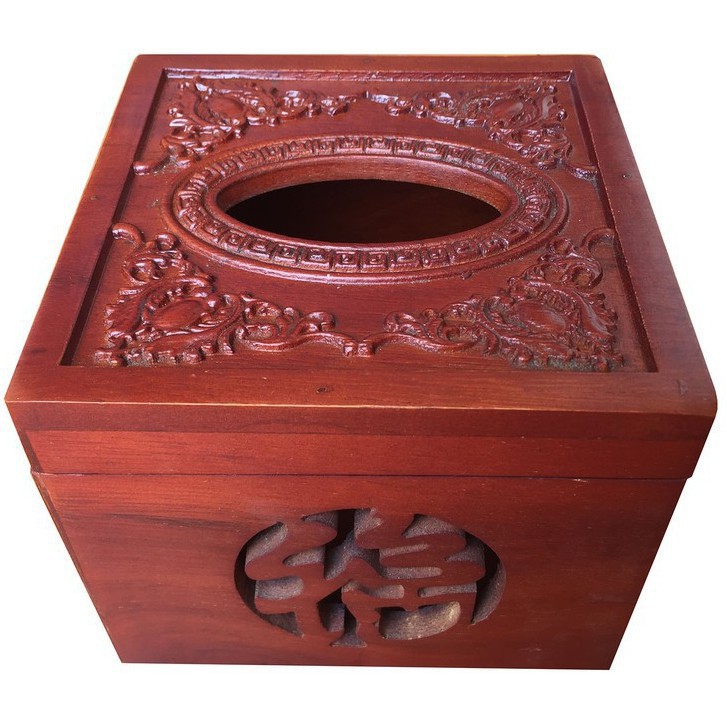 Hộp đựng khăn giấy gỗ hương vuông trạm hoa hồng