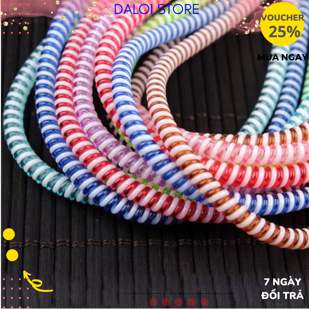 Dây quấn Cáp Sạc Tai Nghe Lò xo 2 màu Vỏ Bọc Bảo Vệ chống đứt DALOI