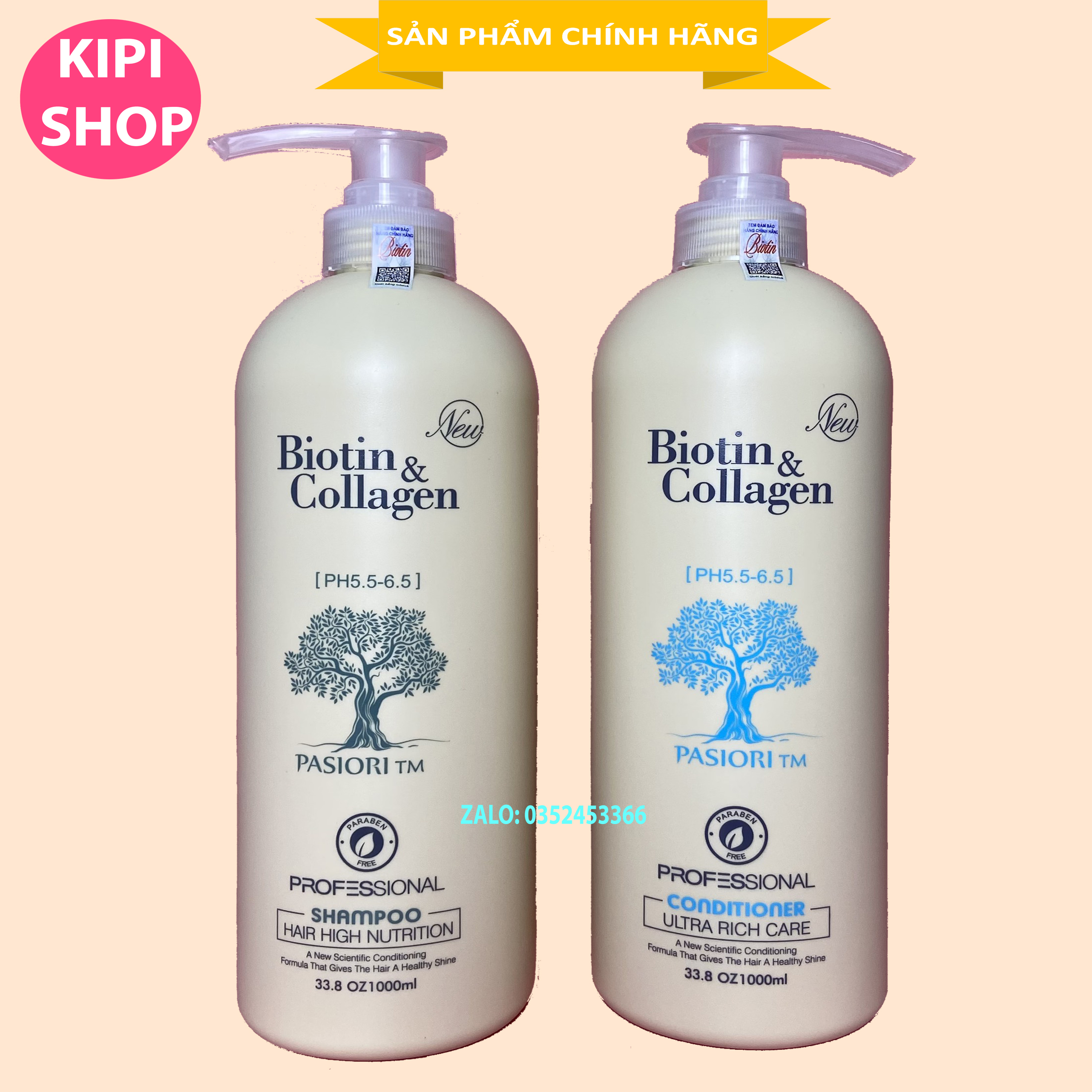 [Chính hãng] Cặp Dầu Gội Xả Biotin Collagen Trắng 1000ml x2 | Giảm Rụng Tóc, Phục Hồi Tóc Khô Xơ, Hư Tổn | Hàng Chính Hãng