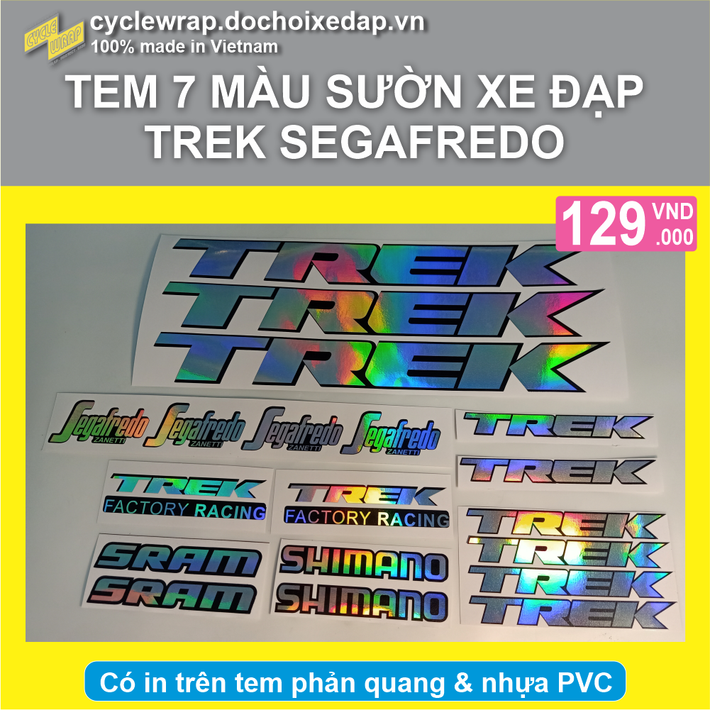 Tem decal 7 màu dán sườn xe đạp đua đường trường TREK SEGAFREDO | CycleWrap