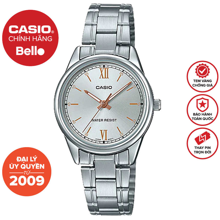 Đồng hồ nữ dây thép casio ltp-v005d-7b2udf chính hãng bảo hành 1 năm pin trọn đời