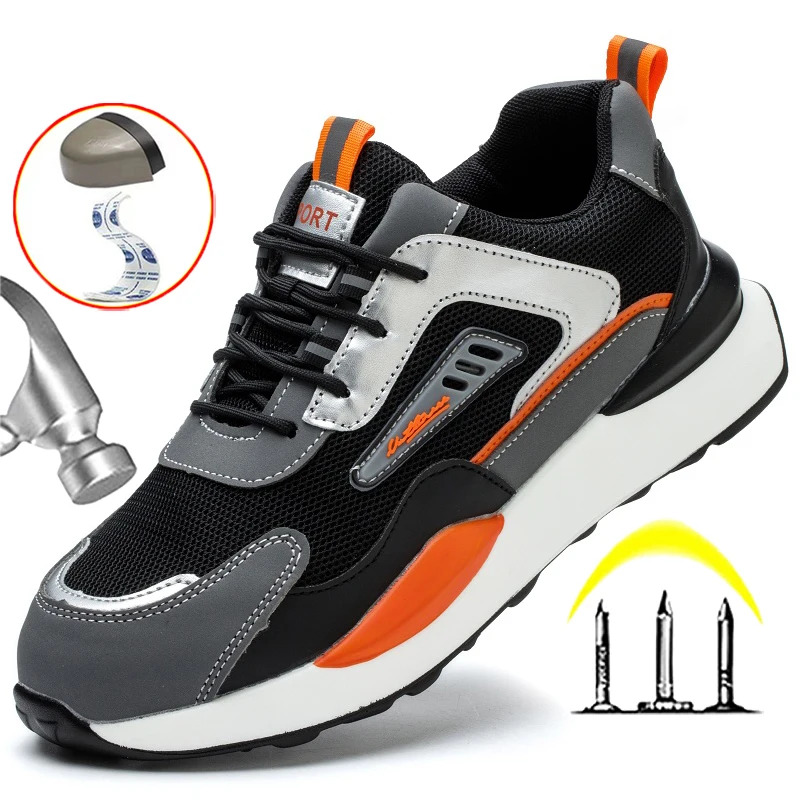 Thời trang làm việc Sneakers người đàn ông chống đâm thủng chống Smash giày an toàn chống trượt bảo vệ giày làm việc khởi động thép Toe giày an ninh