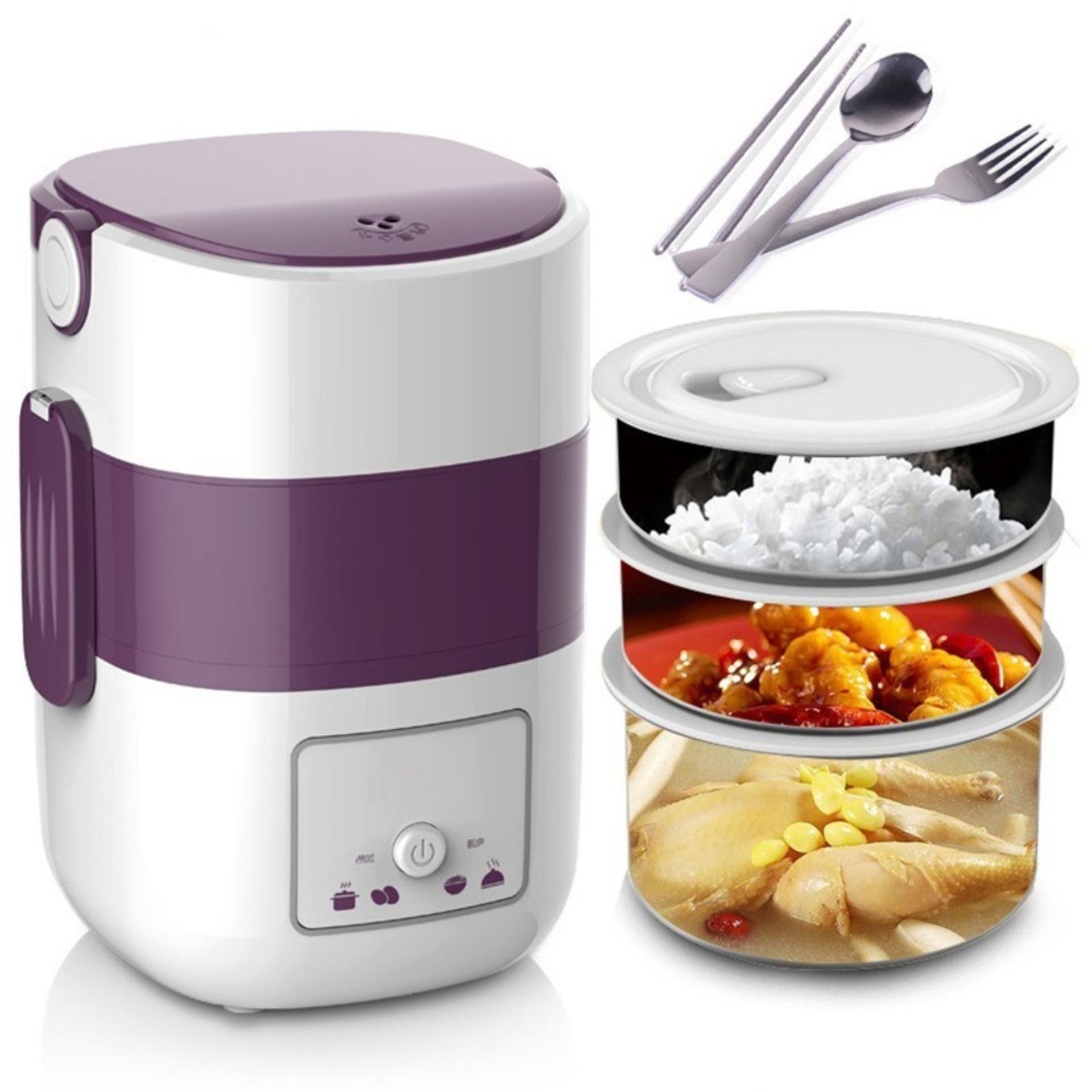 Cặp Lồng Cắm Điện, Nồi Ủ Cơm Văn Phòng, Hộp đựng cơm 3 tầng -sản phẩm sản xuất từ inox 304 và nhựa PP cao cấp chống han chống gỉ, không bị biến dạng-BH 1 đổi 1.