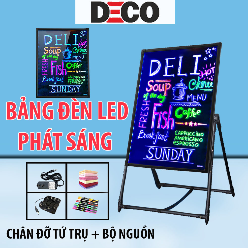 Combo BẢNG ĐÈN LED VIẾT TAY DẠ QUANG KT 60 x 80cm Tặng Hộp bút dạ quang ngòi 6mm (8 màu khác nhau)
