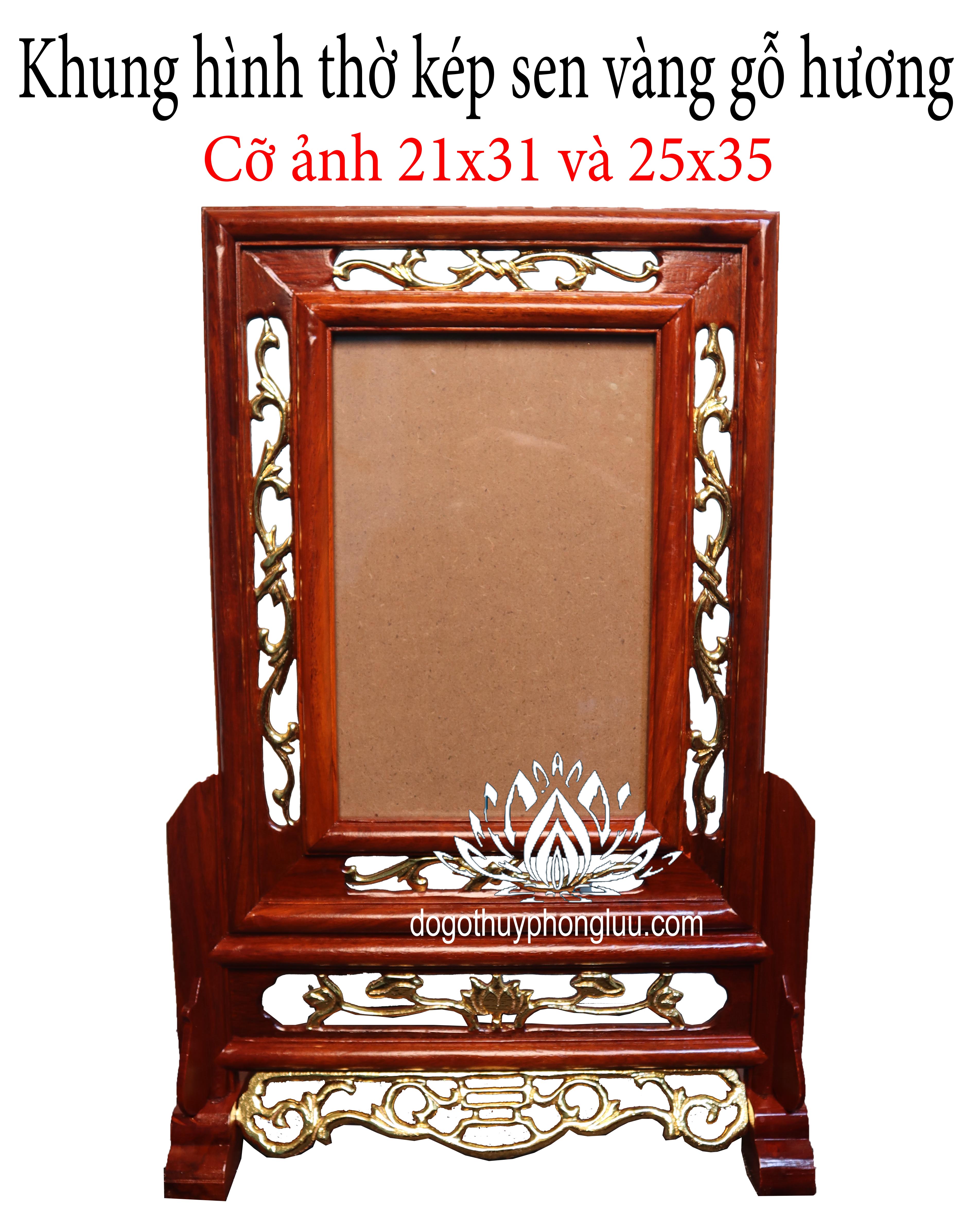 Khung ảnh kép đôi hoa lá tây-Khung hình kép gỗ hương 2 cỡ ảnh thờ