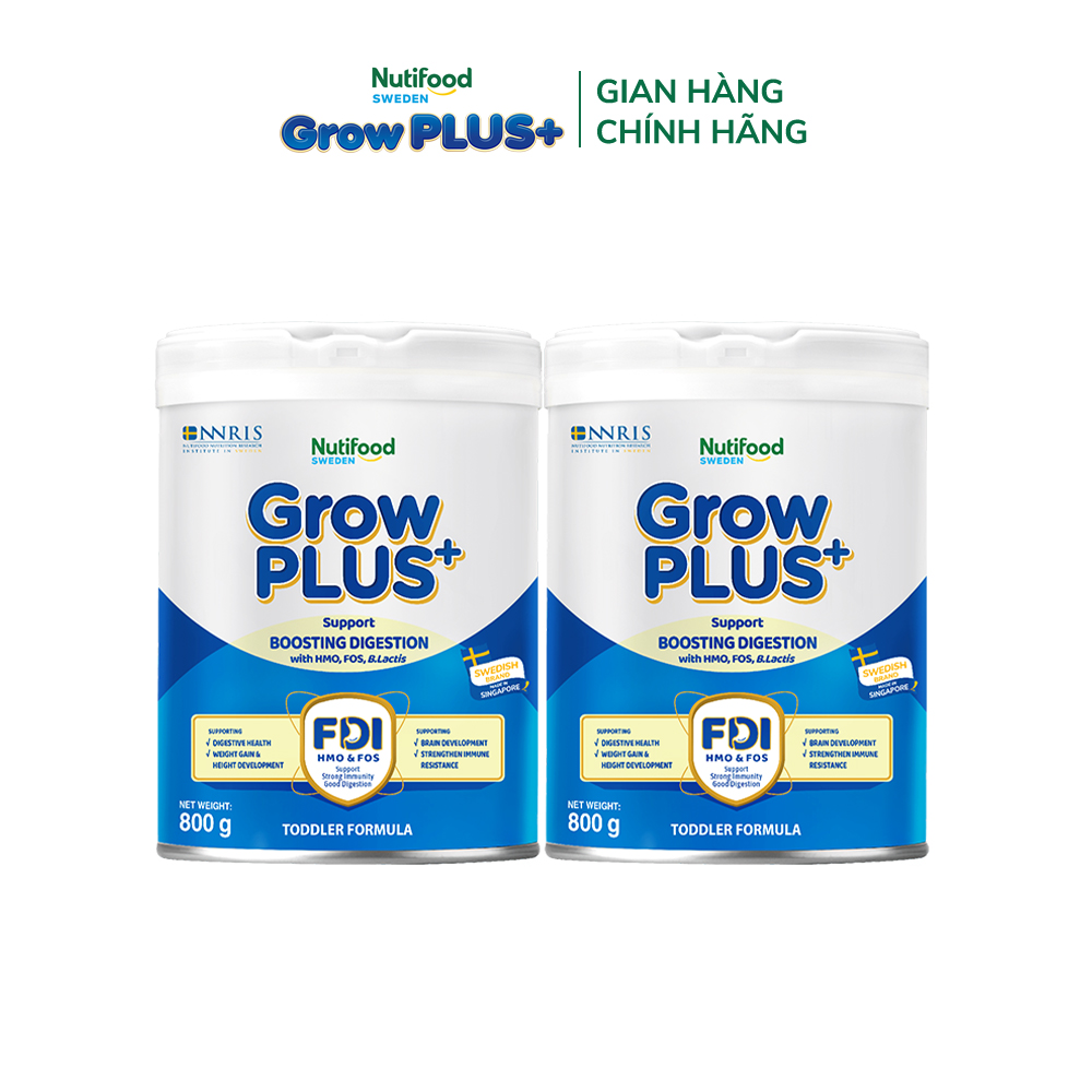 Combo 2 Sữa bột Nutifood Sweden GrowPLUS+ Tiêu Hóa (Xanh Nhạt) - Hỗ trợ tiêu hóa khỏe mạnh, bé tăng cân (Lon 800g)