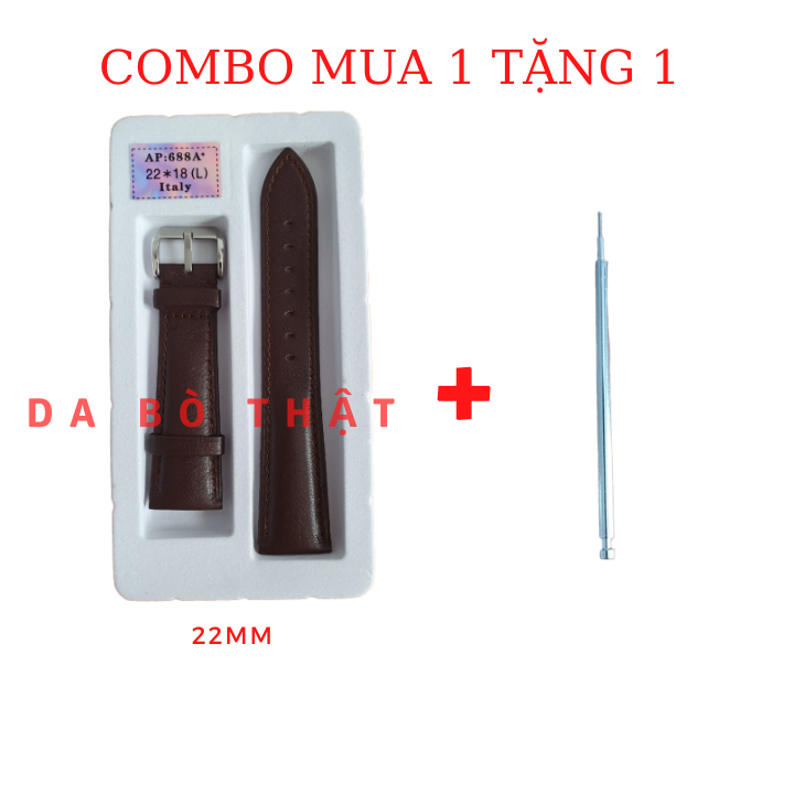 Dây đồng hồ da bò cao cấp tặng dụng cụ thay dây SIZE 22mm khóa thép không gỉ 316L