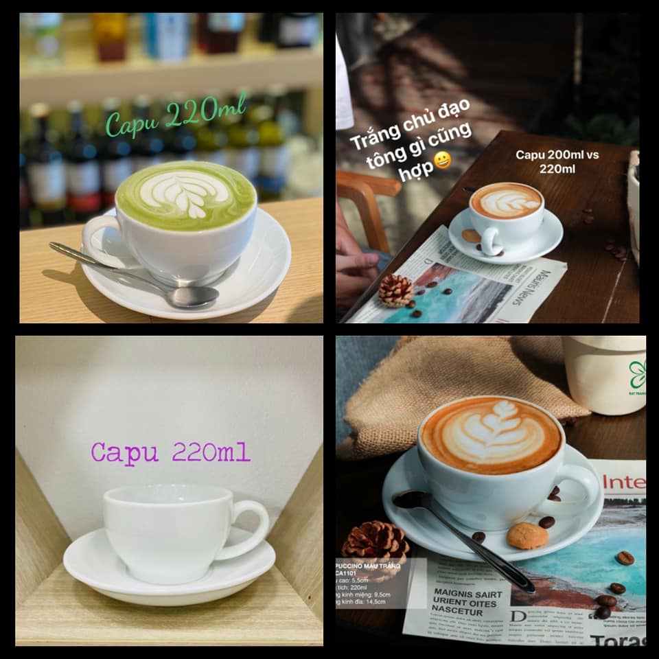 Combo 10 bộ cốc kèm đĩa cafe capuchino trắng 220ml