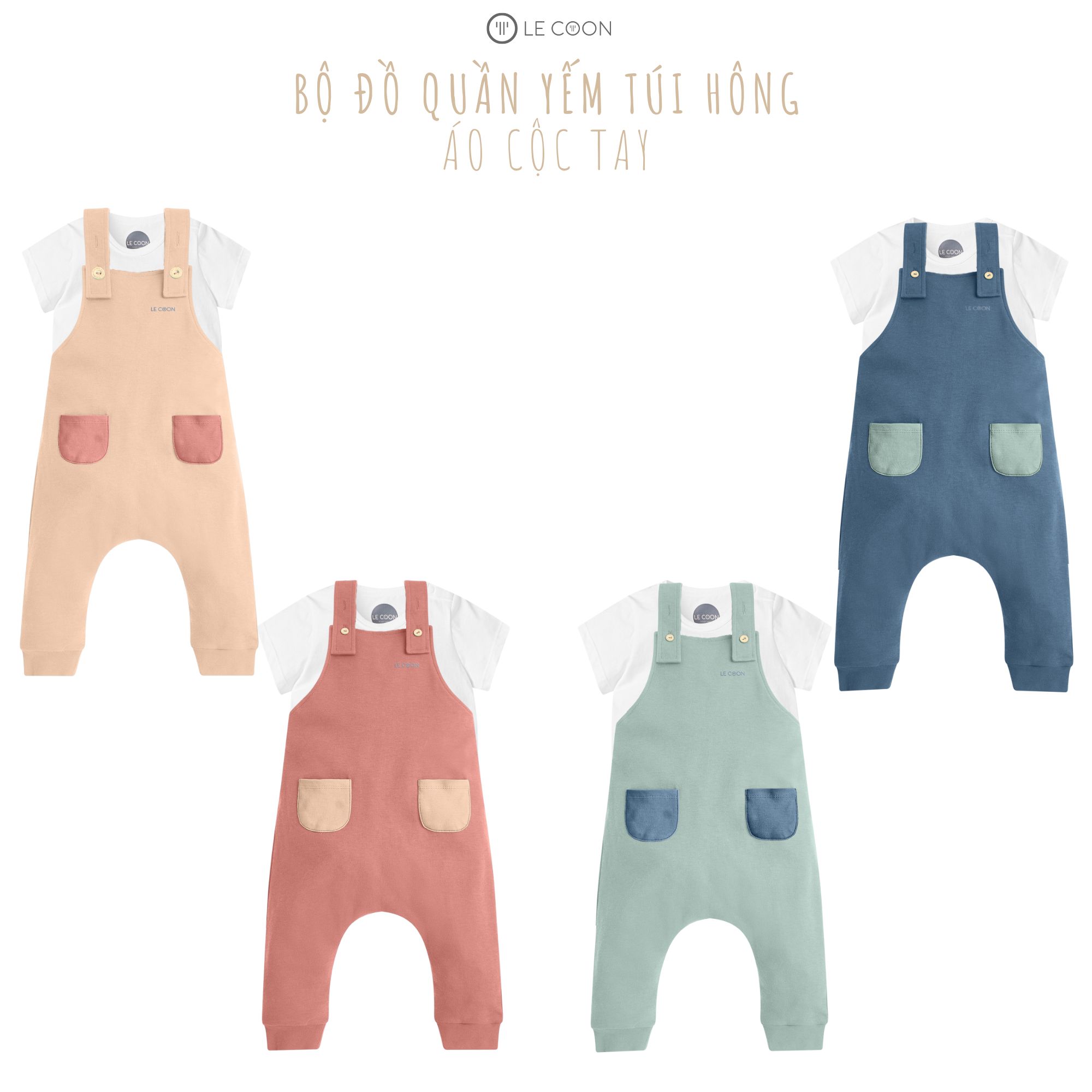 Le coon | bộ quần yếm túi hông áo cộc | cool | 3 tháng-3 tuổi