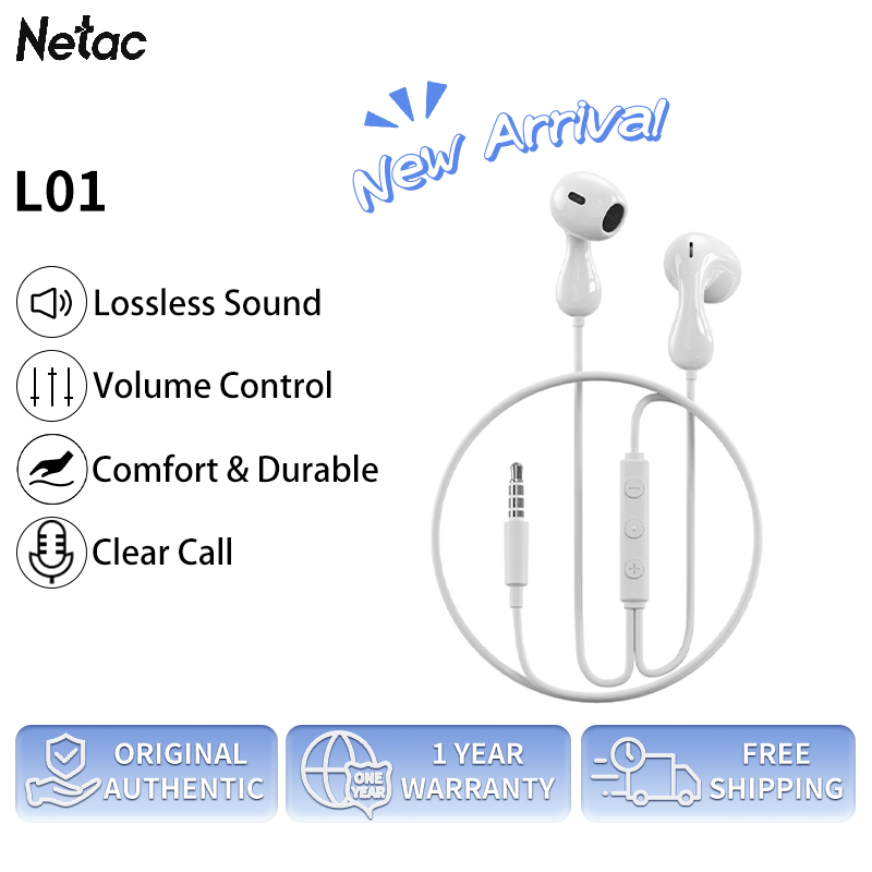 Netac L01 3.5mm Nửa trong Tai nghe có dây Xịn Micro hát karaoke Chỉ Từ 160k Điều khiển âm lượng Giá rẻ Nhét tai Headphone
