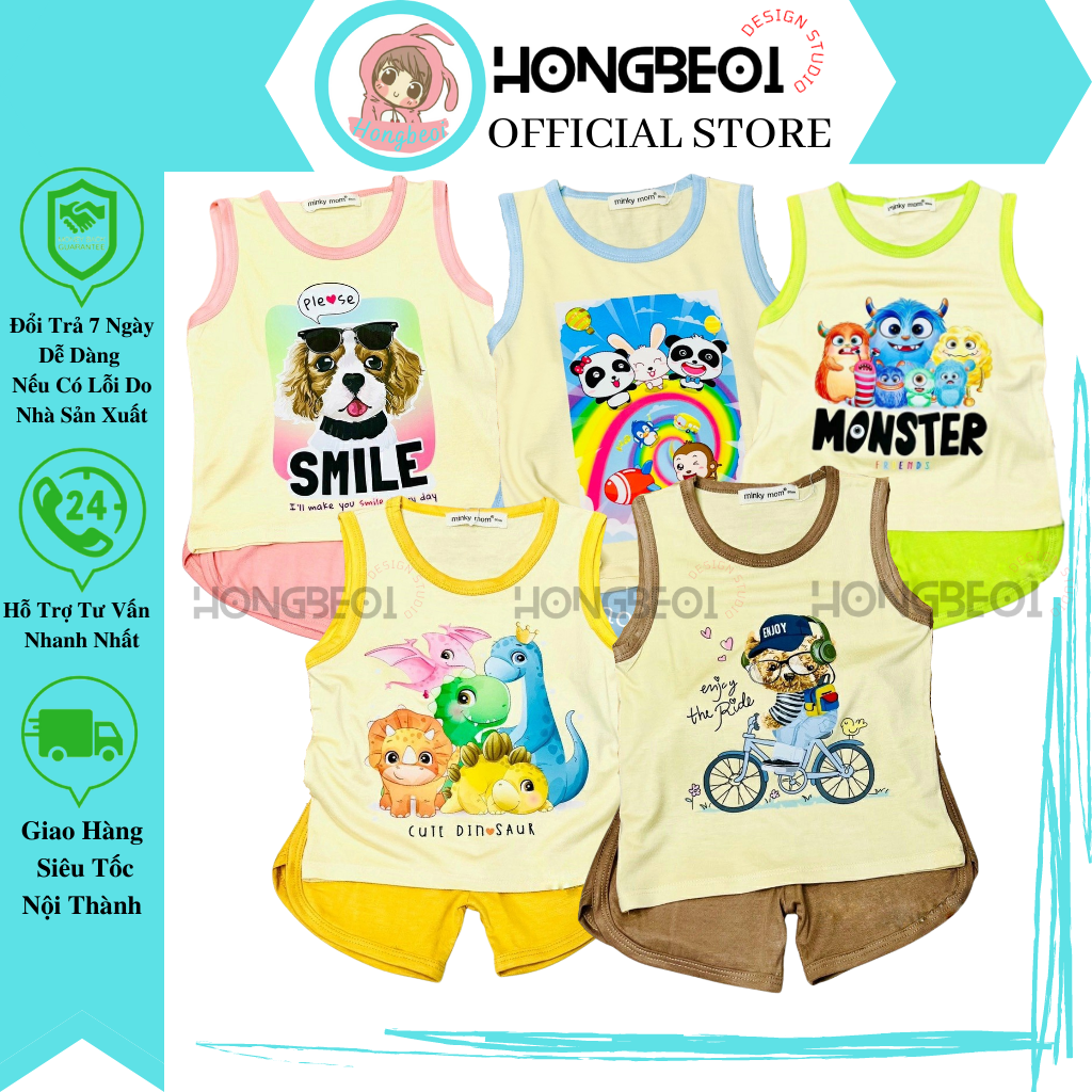 Bộ minkymom thun lạnh ,đồ bộ ba lỗ cho bé trai bé gái 02