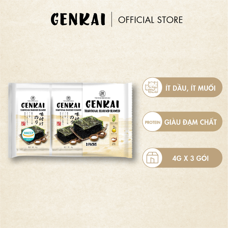 Combo 4 Lốc Rong Biển Ăn Liền GENKAI Truyền Thống 12g (4g x 3 gói)