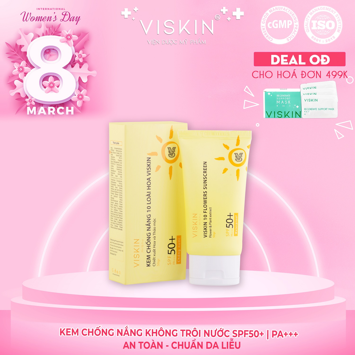 KEM CHỐNG NẮNG 10 LOÀI HOA VISKIN SPF 50+, PA+++- VISKIN 10 FLOWERS SUNSCREEN