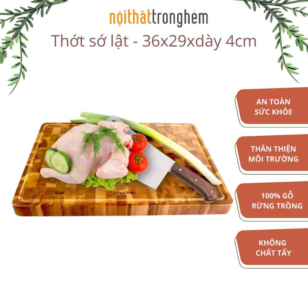16051 | Thớt gỗ Sớ Lật xuất khẩu Đức Thành dày 4cm chữ nhật bền đẹp an toàn