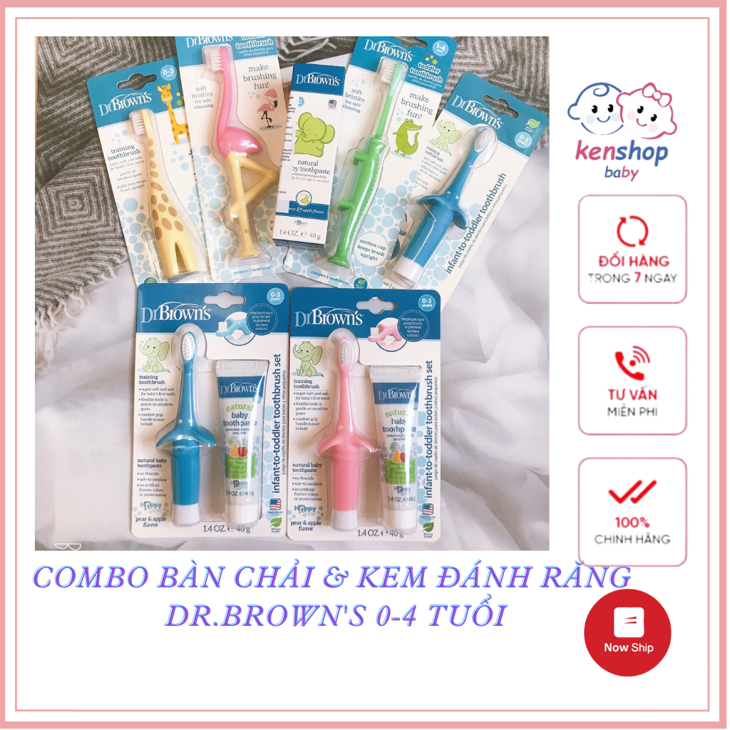 [HÀNG CHÍNH HÃNG] Combo Bàn Chải Và Kem Đánh Răng NUỐT ĐƯỢC Dr Browns Giúp Bảo Miệng Răng Miệng Dành Cho Bé 6M-3 TUỔI