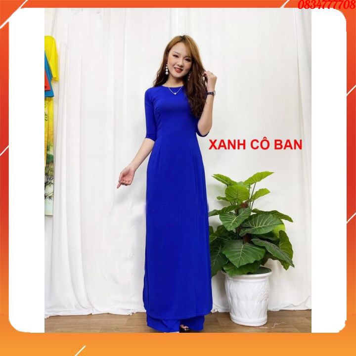 Áo Dài Lụa Nhật - Màu Xanh Cô Ban Đậm Siêu Đẹp