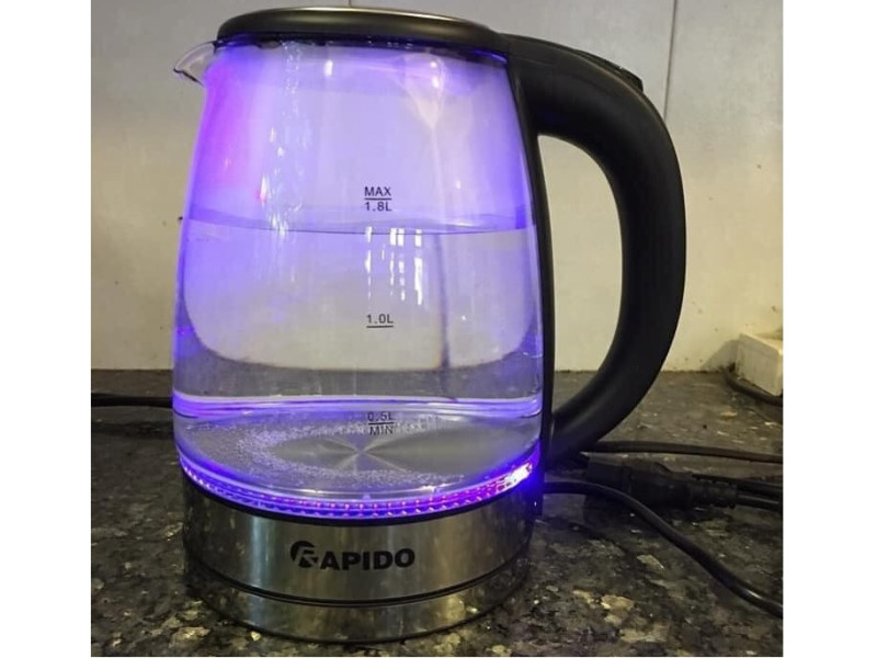 Âm siêu tốc,bình nấu nước philip,gia dụng tiện ích, am dun nuoc sieu toc-bình siêu tốc có đèn led ch ính h ãng rapido 1.8l công suất lớn, ấm điện đun nước bằng thủy tinh -bảo hành 12 tháng