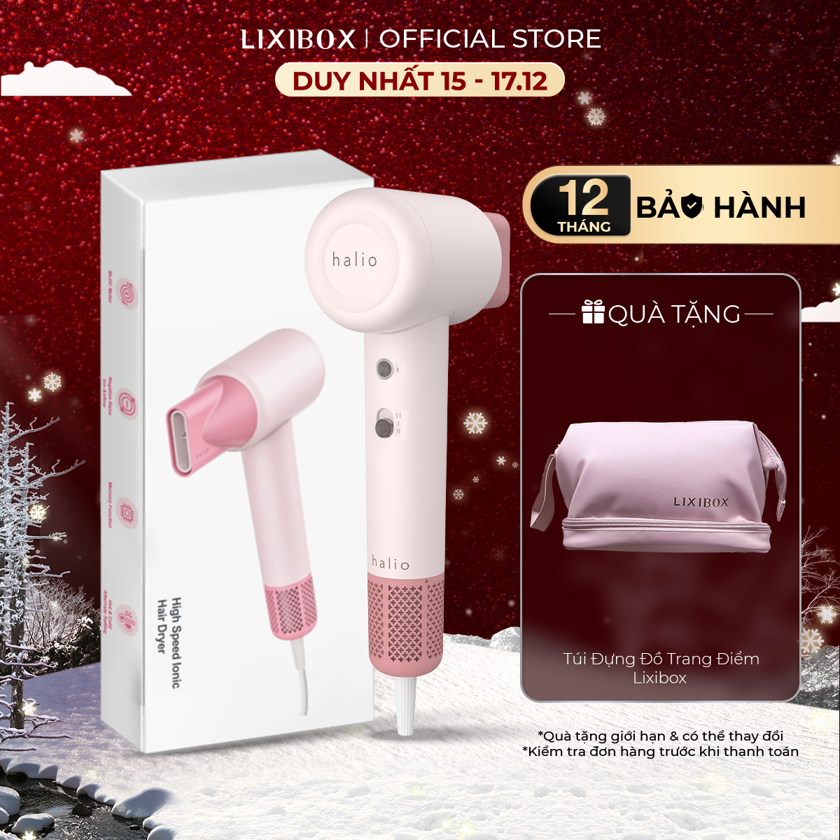 NOEL SĂN SALE 50% Máy Sấy Tóc Ion Âm Dưỡng Ẩm Halio High Speed Ionic Hair Dryer Động Cơ Không Chổi Than Công Suất 1600W