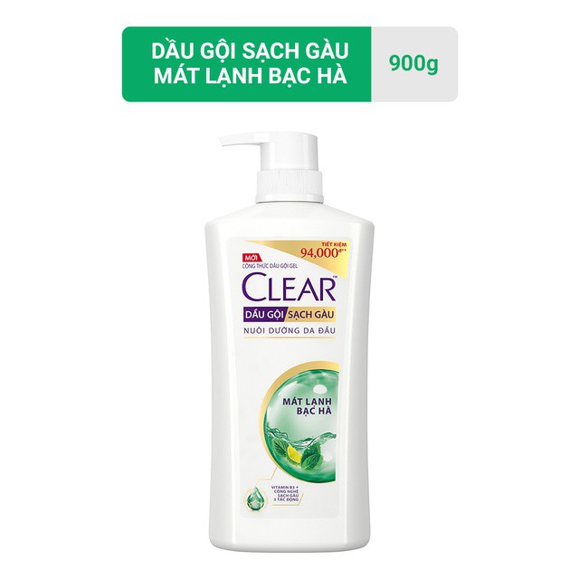Dầu gội Clear 900g Dầu gội sạch gàu mát lạnh bạc hà