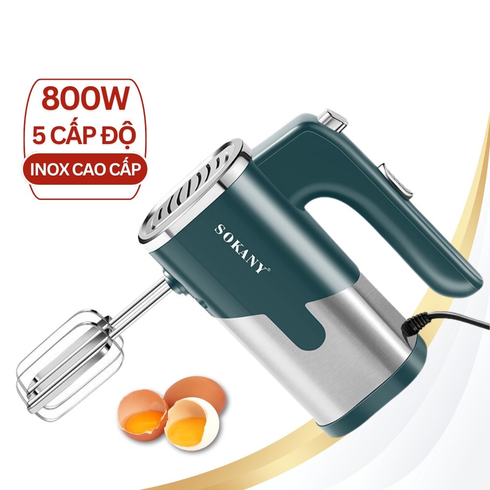 Máy đánh trứng sokany 800w sk-6621 5 tốc độ 4 que đánh, máy đánh trứng cầm tay, máy đánh sữa, bột, máy đánh nhỏ gọn tiện dụng.