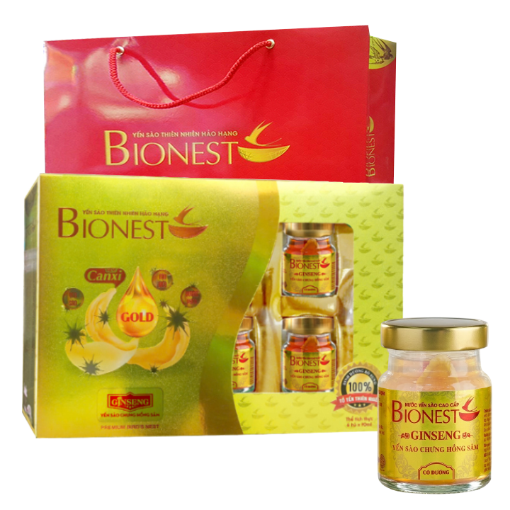 Bộ 4 Yến sào Bionest hồng sâm thượng hạng 587mg yến khô nguyên chất - hộp quà