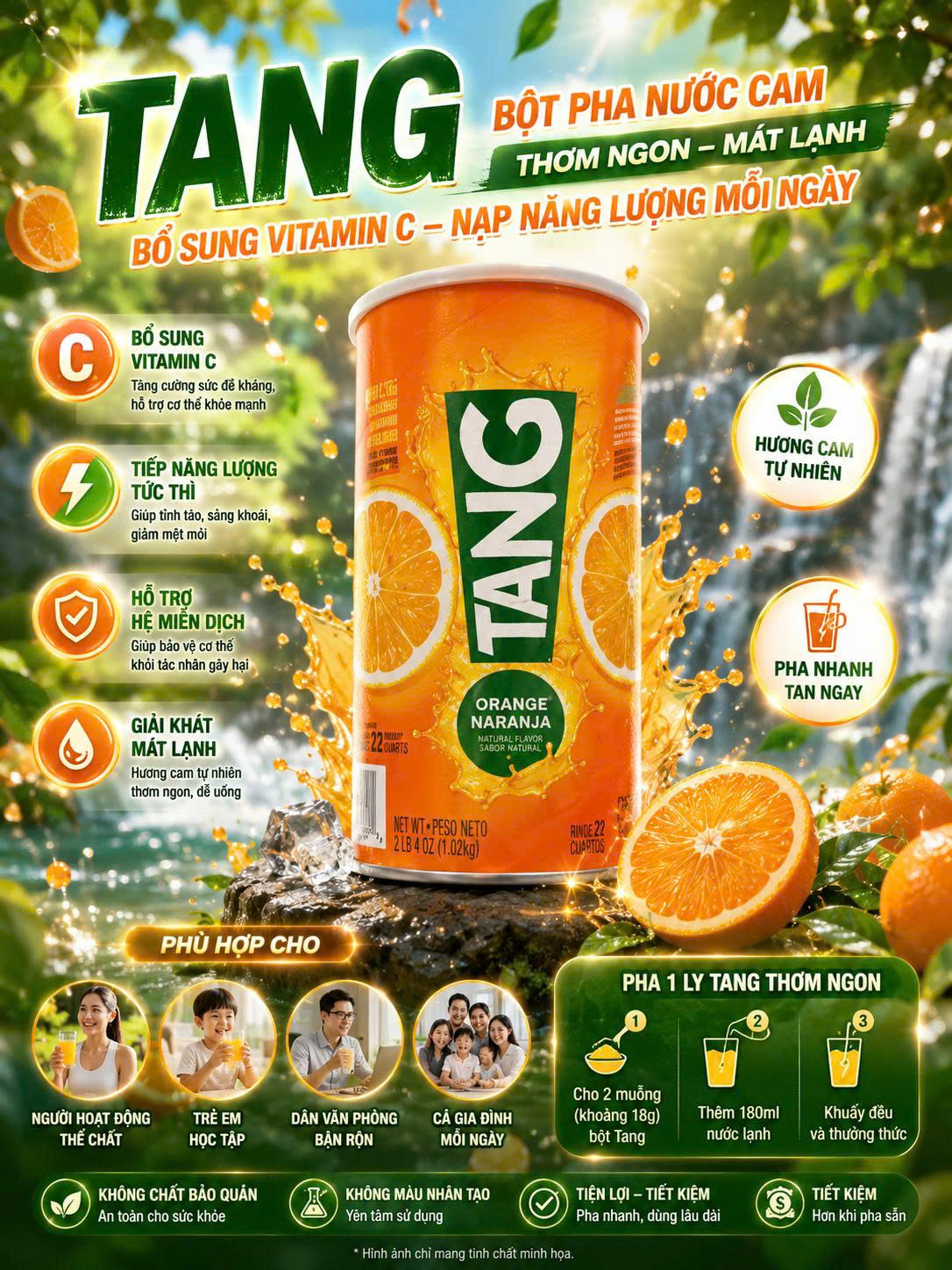 BỘT PHA NƯỚC CAM TANG ORANGE NARANJA MỸ (HŨ 2.04KG)