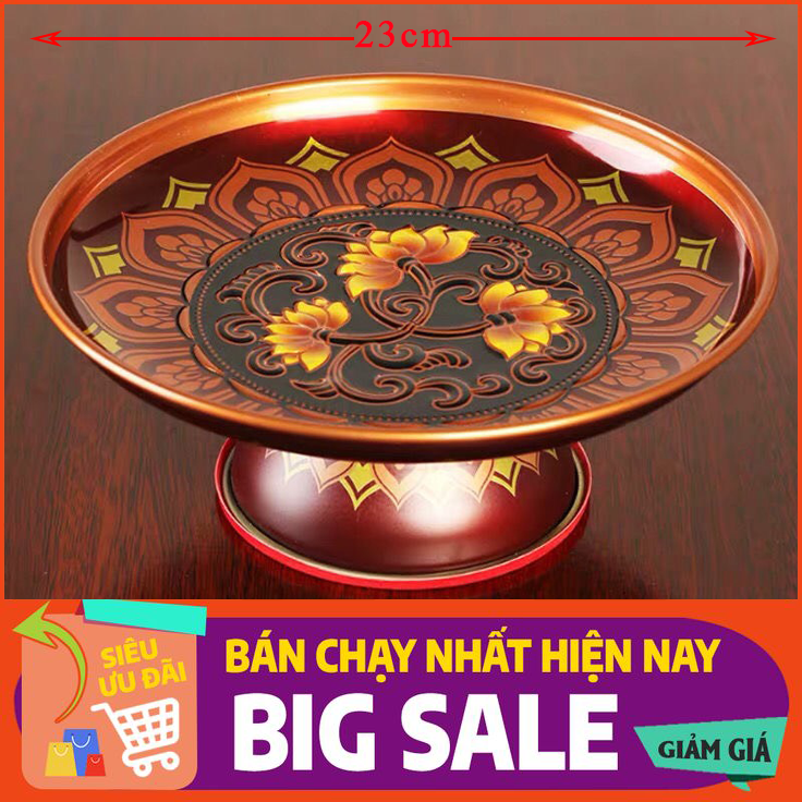 Đĩa hoa quả ban thờ, bề rộng 23cm đựng 5 quả, màu vàng rất đẹp, phù hợp thờ phật, ban thần tài