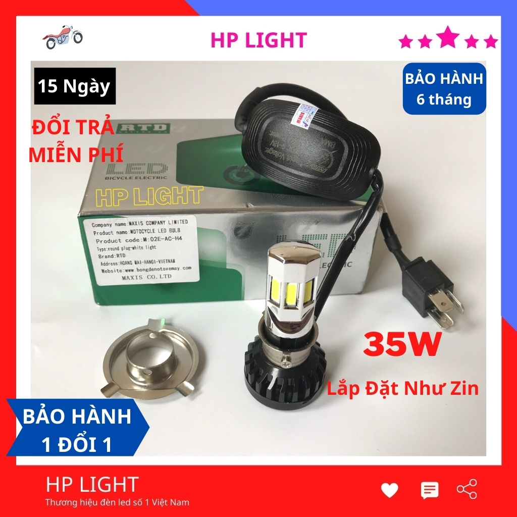 Đèn led xe máy 6 tim led rtd siêu sáng h4 m5 35w xe wave và nhiều dòng xe khác hplight m02e