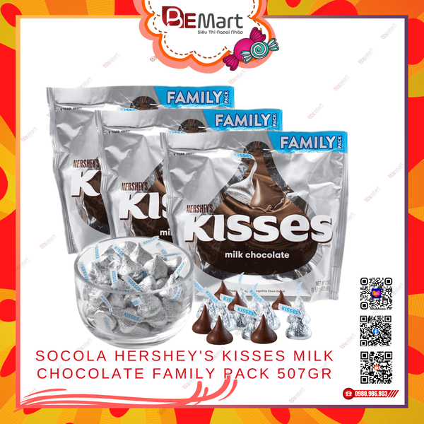SOCOLA SỮA HERSHEY S KISSES Milk Chocolate Family Pack 507gr
