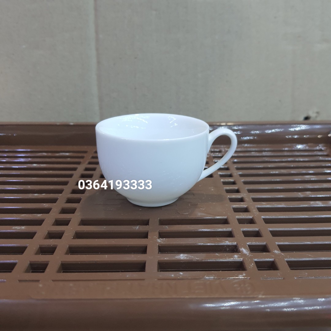 Combo 6 tách sứ trắng uống trà có quai 40ml Chén sứ trắng Bát Tràng có quai 6 chiếc dáng quả hồng