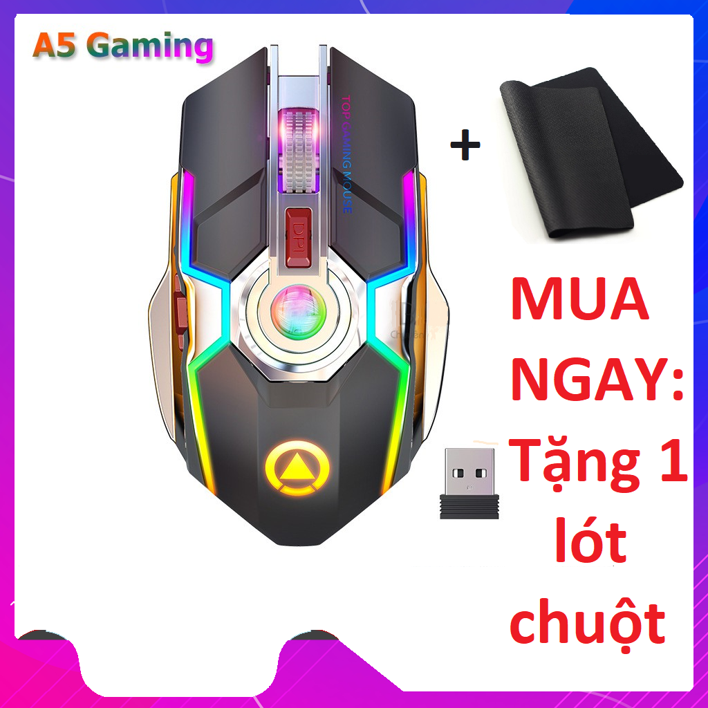 [ TẶNG NGAY 1 LÓT CHUỘT ] Chuột Không Dây Gaming A5 Led RBG 7 màu Pin Sạc Fullbox - Cực đẹp - Cực Độc chuột chuột máy tính chuột không dây chuột gaming