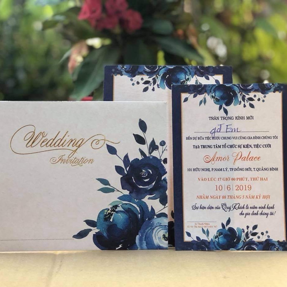 100 thiệp cưới bì thư xanh 3 lớp đẹp DT36 chỉ 265.000đ. Vui lòng cung cấp nội dung in sau khi đặt hàng
