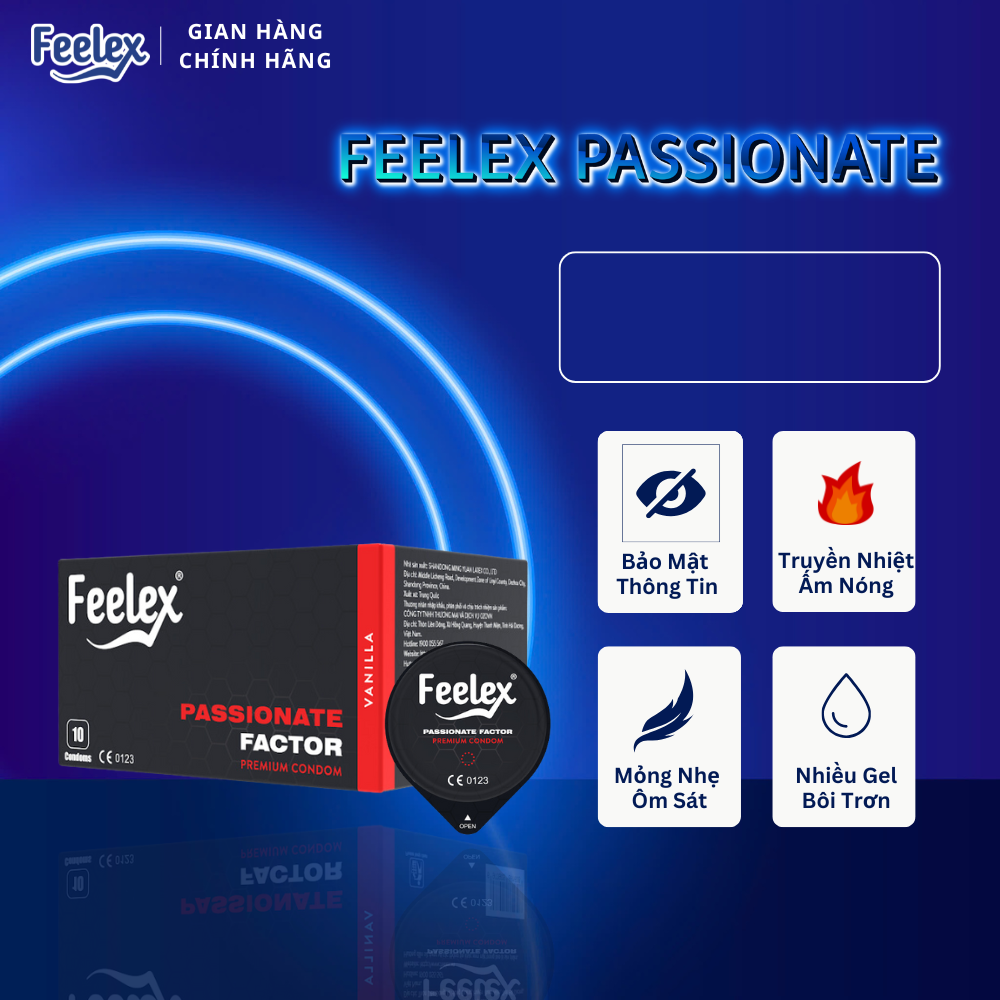  Bao cao su siêu trơn Feelex Passionate Factor siêu mỏng truyền nhiệt cảm giác chân thật hộp 10 chiếc 