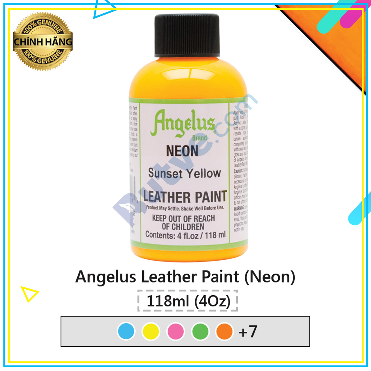 Màu acrylic phản quang vẽ lên da, vải Angelus Leather Paint (Neon) – 118ml (4Oz)